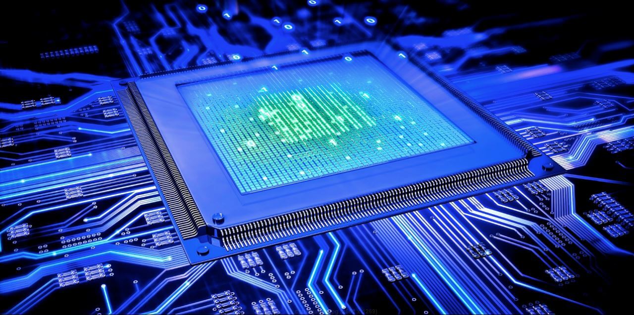 Ilustración de Chip intel en color azul con la tecnología LTE
