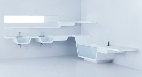 baño blanco con accesorios futuristas