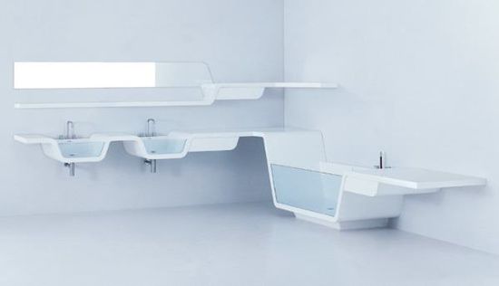 baño blanco con accesorios futuristas