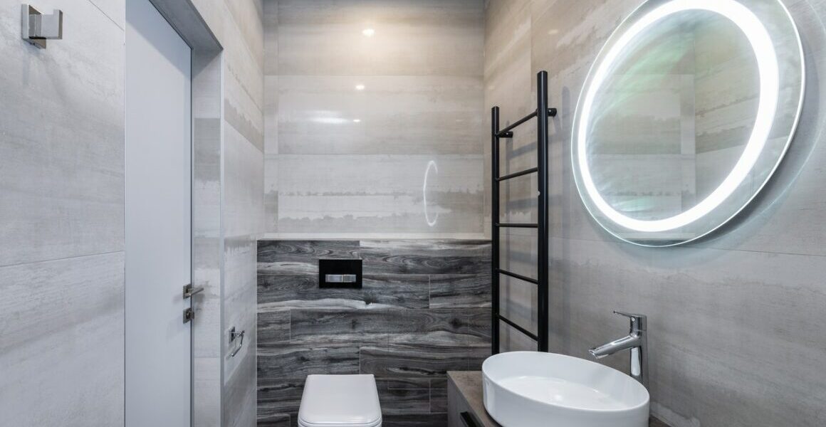 baño moderno con lavabo blanco