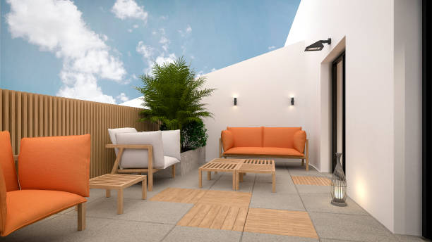 terraza con sala naranja